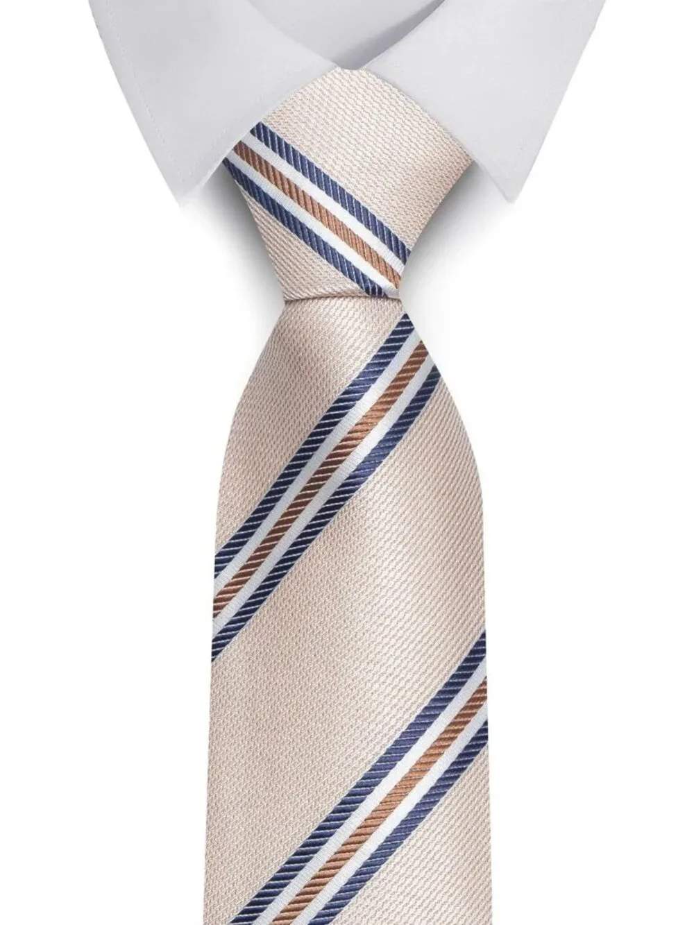 Men Beige 100% Microfiber Regimental Stripe Jacquard Formal Necktie For Business